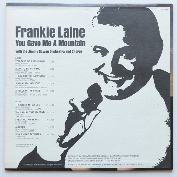 Frankie Laine – You Gave Me A Mountain - 1969 Country - 12" Vinyl LP ABCS-682 VG - Picture 2 of 8